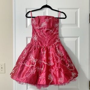 Vintage 80s Prom Dress Cocktail Hot Pink Cache VTG